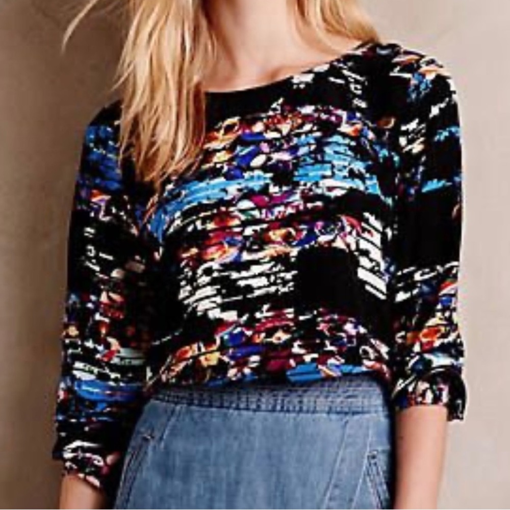 Yumi Kim Zama Silk Blouse Black Multi Size Small